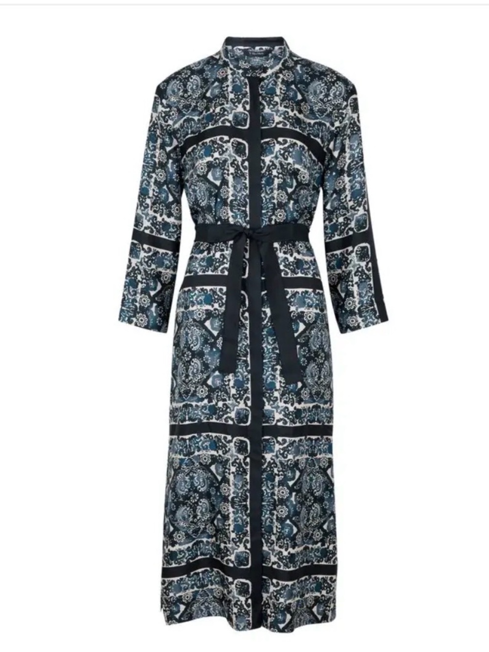 ‘S MaxMara Ernesta Navy and White Printed Silk Midi Dress Sz 6